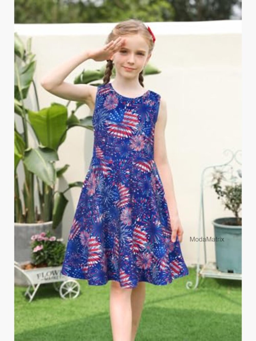 Sleeveless Girls Patriotic Flag Dress A-Line Twirl Hem USA - Picture 3 of 7